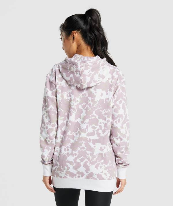 Damske Mikiny S Kapucňou Gymshark Camo Graphic Oversized Biele Nachový | IE3429785